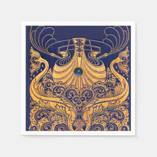 Guardanapo De Papel Recipiente Antigo,Golfinhos,Dourado,Azul Marinho N
