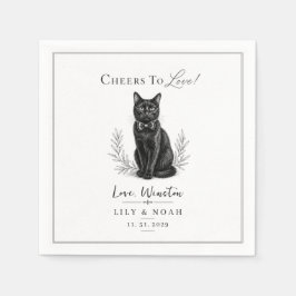 Guardanapo De Papel Recordo de casamento de gato preto personalizado e