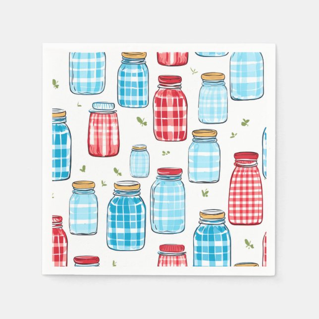 Guardanapo De Papel Red and Blue Gingham Mason Jar Pattern  (Frente)