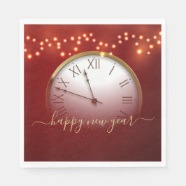 Guardanapo De Papel Red and Gold New Year’s Card with Midnight Clock