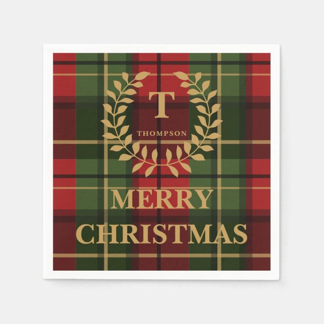 Guardanapo De Papel Red And Green Christmas Plaid Custom Monogram (Frente)