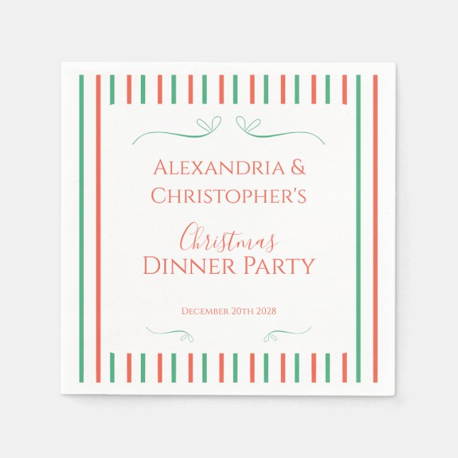 Guardanapo De Papel Red and Green Stripe Christmas Dinner Party (Frente)