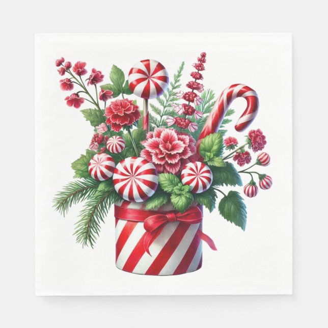 GUARDANAPO DE PAPEL RED AND GREEN STRIPED HOLIDAY CHRISTMAS CANDY (Frente)