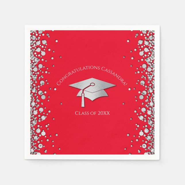 Guardanapo De Papel Red and Silver Graduation (Frente)