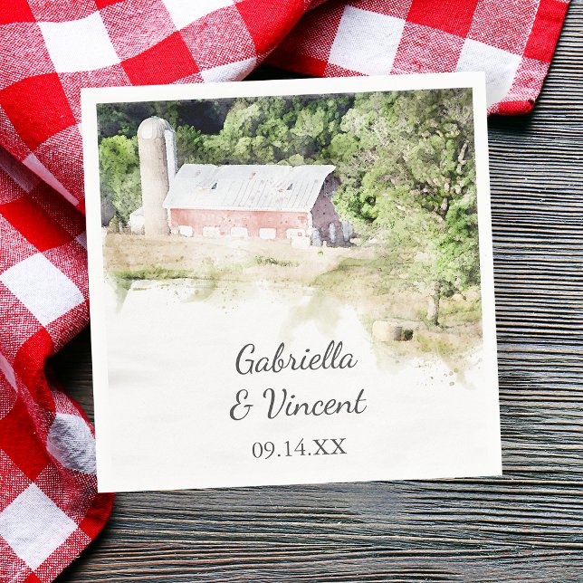 Guardanapo De Papel Red Barn e Silo Fazenda Casamento Napkins (Criador carregado)