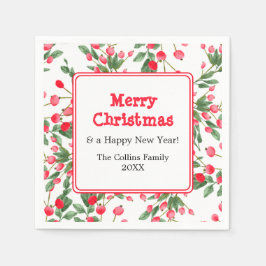 Guardanapo De Papel Red Berries | Saudação Personalizada | Feliz Natal