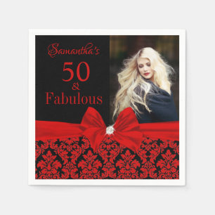 Guardanapo De Papel Red Black Floral Damask 50th Birthday Photo