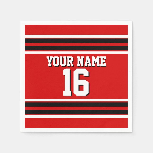 Guardanapo De Papel Red Black White Team Jersey Nome Personalizado (Frente)
