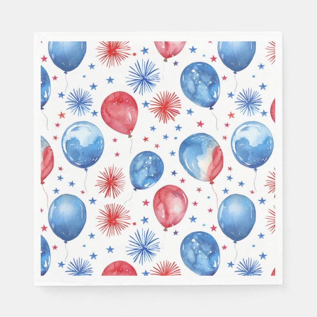 Guardanapo De Papel Red Blue Balloons 4 de julho Napkins (Frente)