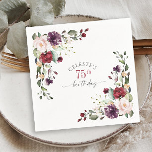 Guardanapo De Papel Red Blush e Purple Elegant Floral 75º Aniversário