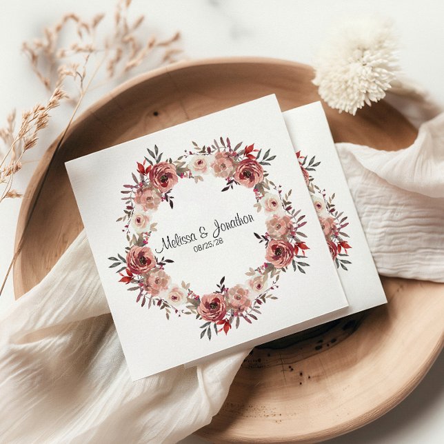 Guardanapo De Papel Red Blush Floral Rosas Romântica Casamento (Criador carregado)