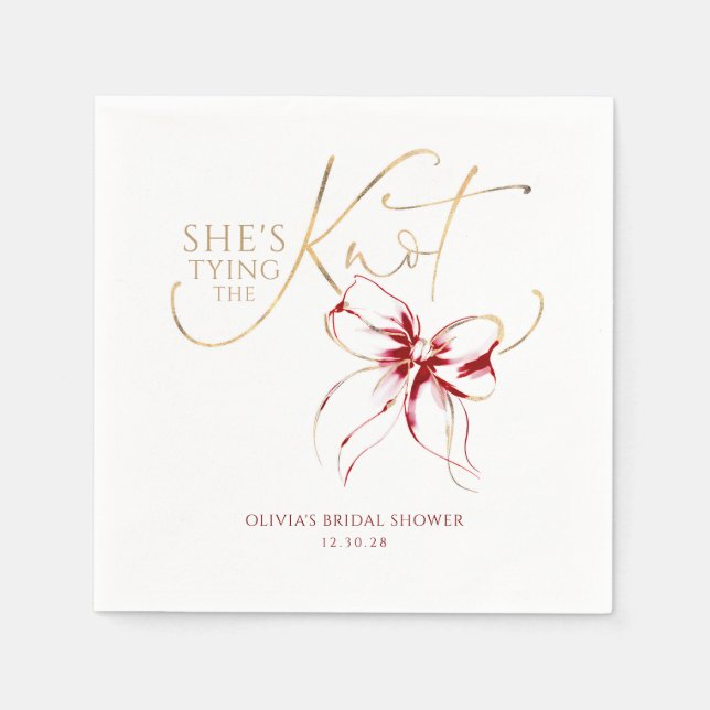 Guardanapo De Papel Red Bow She's Tying the Knot Bridal Shower (Frente)
