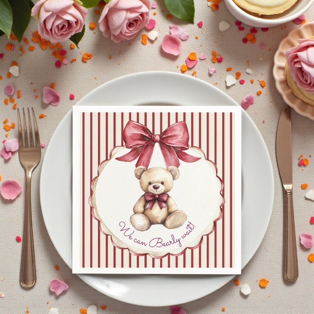 Guardanapo De Papel Red Bow Teddy Bear Baby Shower Napkins (Criador carregado)