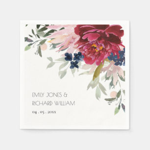 Guardanapo De Papel Red Burgundy Blush Blue Floral Wedch