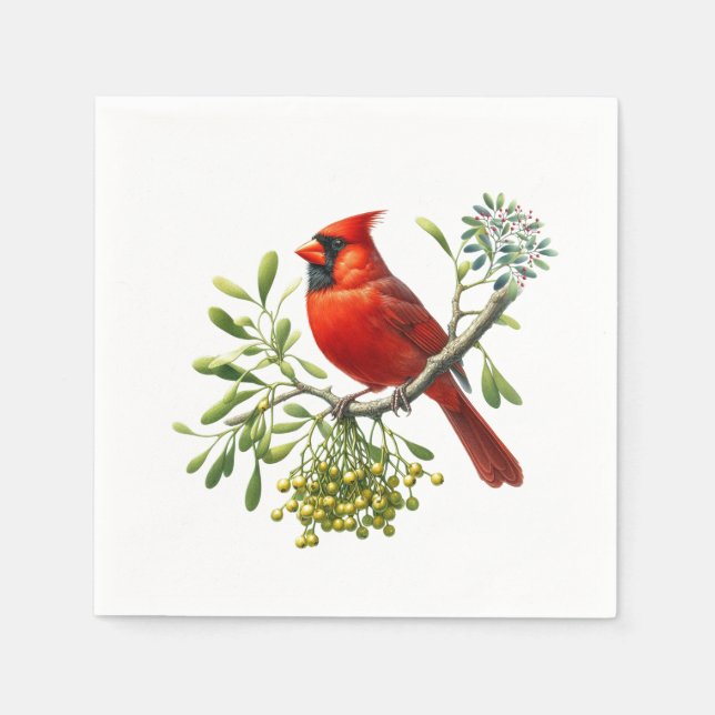 Guardanapo De Papel Red Cardinal Bird Holiday Mistletoe (Frente)