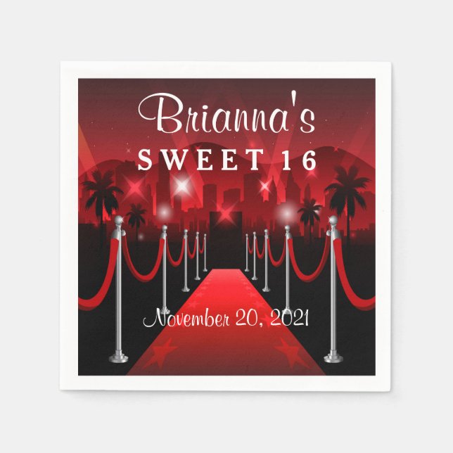 Guardanapo De Papel Red Carpet Hollywood Sweet 16 Personalizado Napkin (Frente)