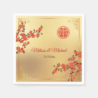 Guardanapo De Papel Red Cherry Blossoms Gold Chinese Wedding Custom