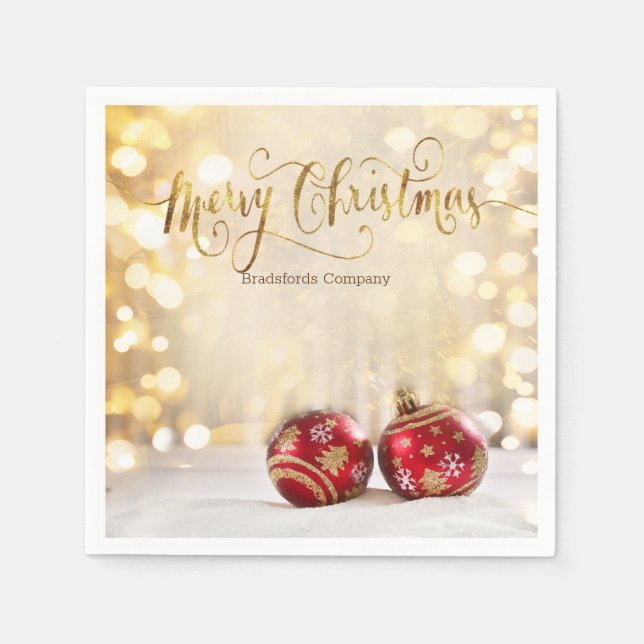 Guardanapo De Papel Red Christmas Balls Bokeh (Frente)