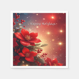Guardanapo De Papel Red Christmas Floral Holiday Napkin