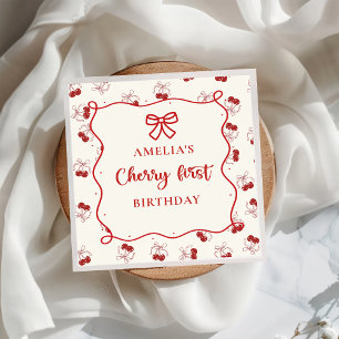 Guardanapo De Papel Red Coquette Cherry no 1º aniversário de Napkin