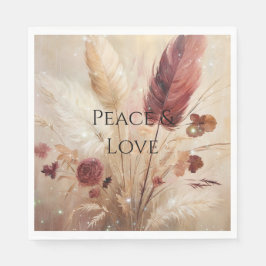 Guardanapo De Papel Red Cream Boho Feather Floral