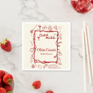 Guardanapo De Papel Red & Cream Ciao Miss Chá de panela Italiano