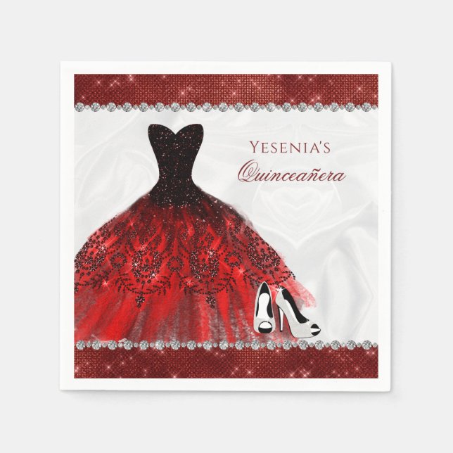 Guardanapo De Papel Red Diamond Sparkle Glam Quinceañera (Frente)
