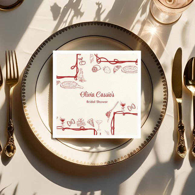 Guardanapo De Papel Red Doodle Thats Amore Italiana Chá de panela (Criador carregado)