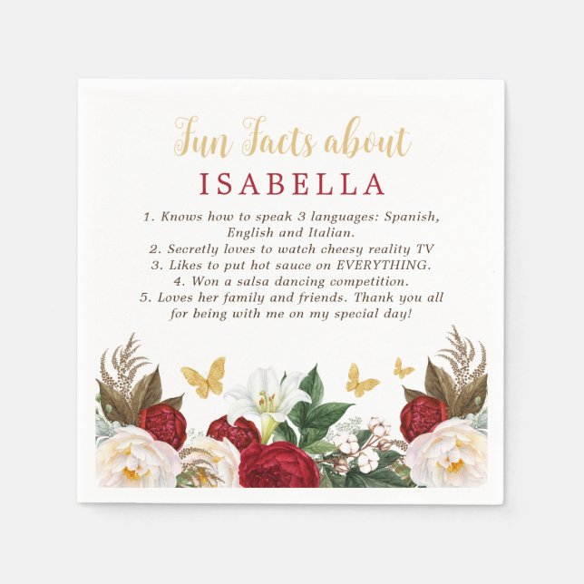 Guardanapo De Papel Red Dourado Quinceañera Party Fatos Diversos Napki (Frente)