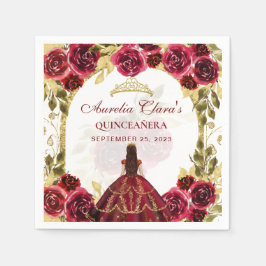 Guardanapo De Papel Red Floral Princess Dourado Arch Quinceanera