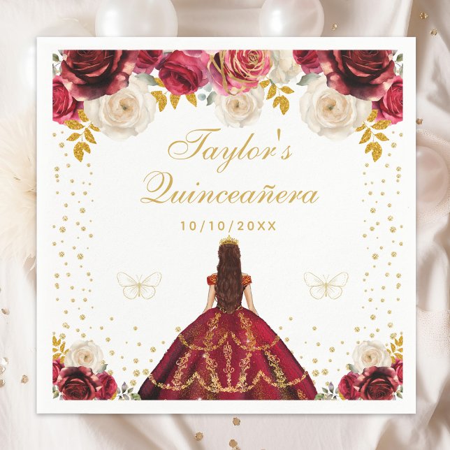 Guardanapo De Papel Red Floral Princess Quinceañera (Criador carregado)