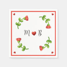 Red Flower Paper Napkins – Personalized Monogram