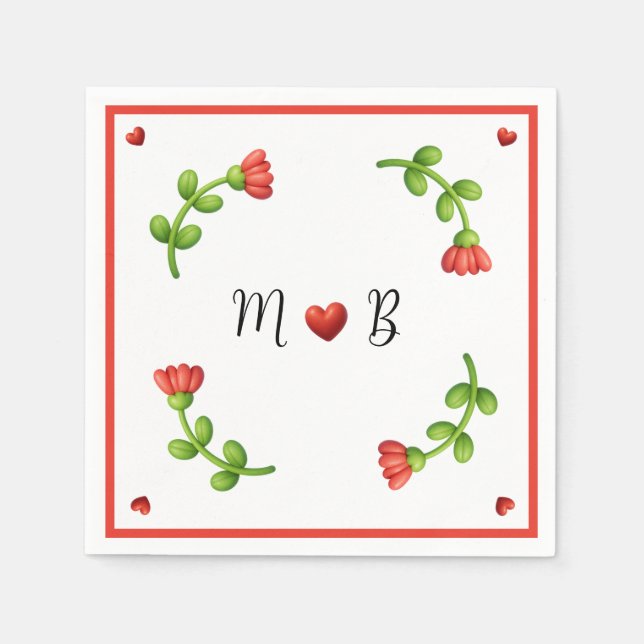 Guardanapo De Papel Red Flower Paper Napkins – Personalized Monogram (Frente)