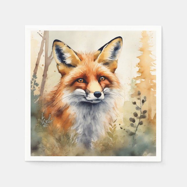 Guardanapo De Papel Red Fox Watercolor (Frente)