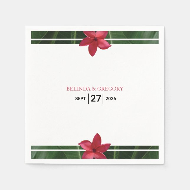 Guardanapo De Papel Red Frangipani Plumeria Wedding (Frente)