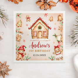 Guardanapo De Papel Red Gingerbread House 1st Birthday Party