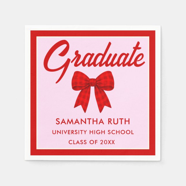 Guardanapo De Papel Red Gingham Bow Graduation Party (Frente)