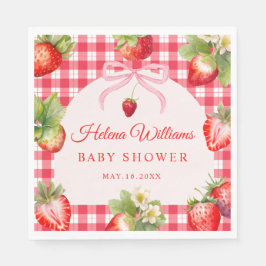 Guardanapo De Papel Red Gingham Strawberry Baby Shower Paper Napkin
