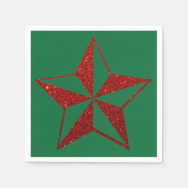 Guardanapo De Papel Red Glitter Christmas Star Napkins (Frente)