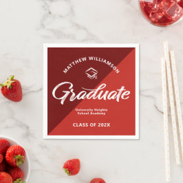 Guardanapo De Papel Red Graduation Bold Retro Script Cap Icon Minimal