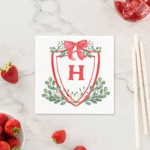 Guardanapo De Papel Red Green Crest Monograma Napkin