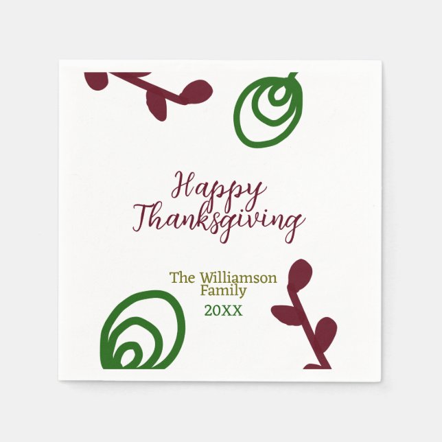 Guardanapo De Papel Red green happy Thanksgiving floral leaf fall (Frente)