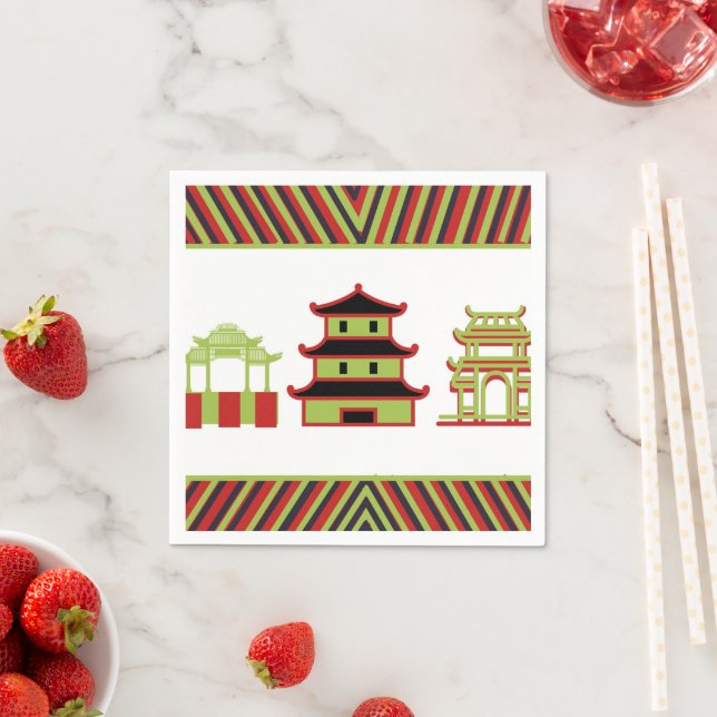 Guardanapo De Papel Red Green Pagoda Stripe Chinês (Insitu)