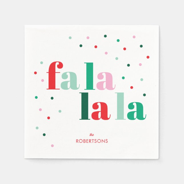 Guardanapo De Papel Red Green Pink Fa La La La Christmas Paper Napkin (Frente)