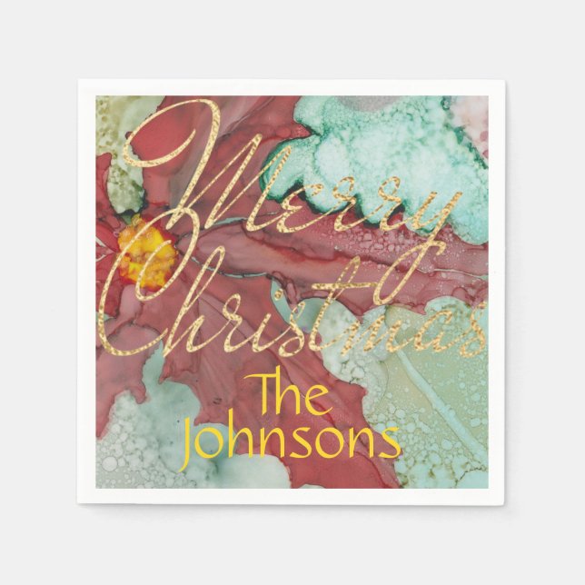 Guardanapo De Papel Red Green Pointsettia Dourada (Frente)