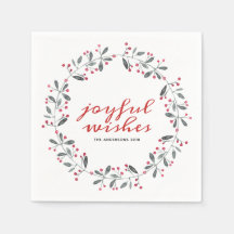 Red & Green Watercolor Holly Christmas Wreath