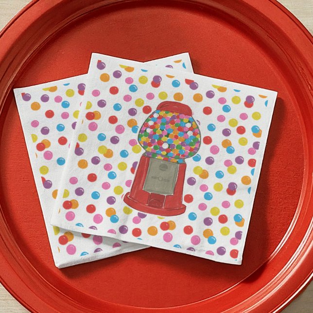 Guardanapo De Papel Red Gumball Machine Candy Bubble Gum Aniversário (Red Gumball Machine Candy Bubble Gum Birthday Paper Napkins)