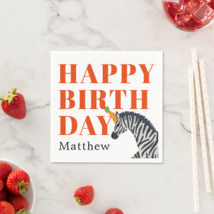 Guardanapo De Papel Red Happy Birday Party Animal Zebra com nome