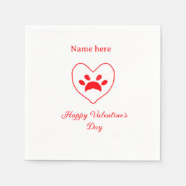 Guardanapo De Papel Red heart dog cat paw happy Valentine's day name 