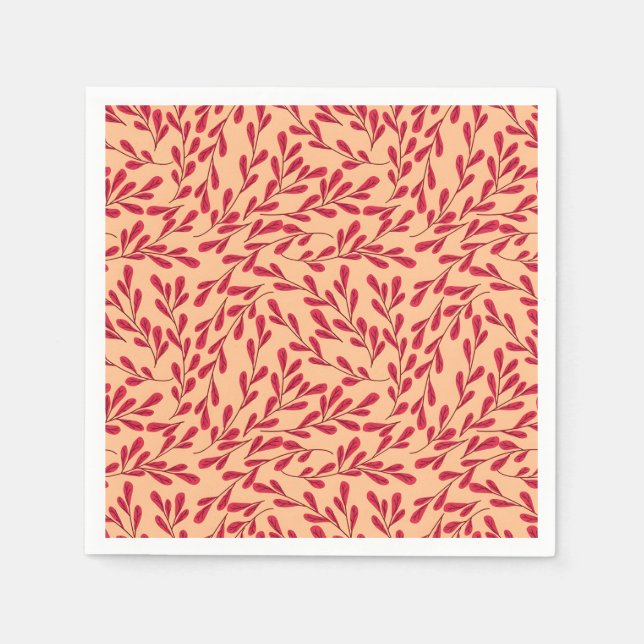 Guardanapo De Papel  Red Leafy Branches Seamless Pattern (Frente)